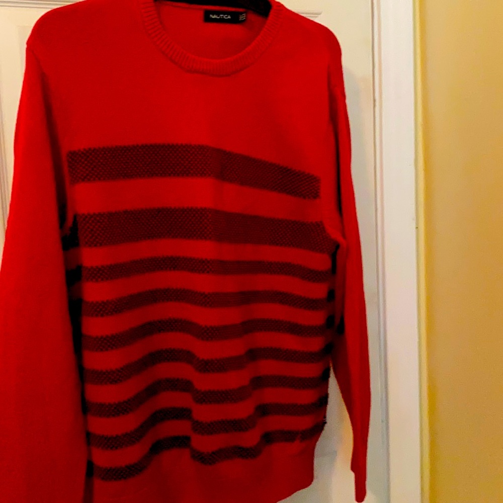 Red and navy striped sweater